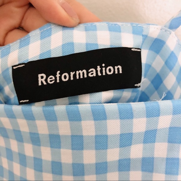 SOLD Reformation Preston Gingham Blue White Mini - Picture 5 of 8